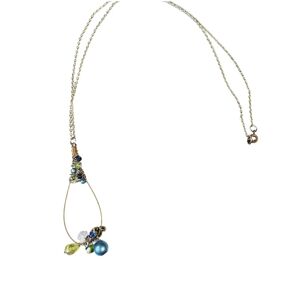 Unbranded Pendant Necklace Womens OS Blue Green Wire Wrapped Beaded Teardrop